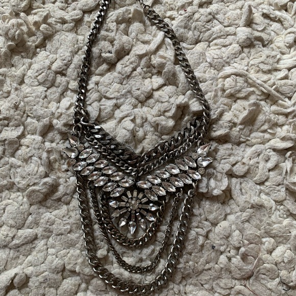 Silver rhinestone chain link adjustable statement necklace costume jewelry - Picture 6 of 6